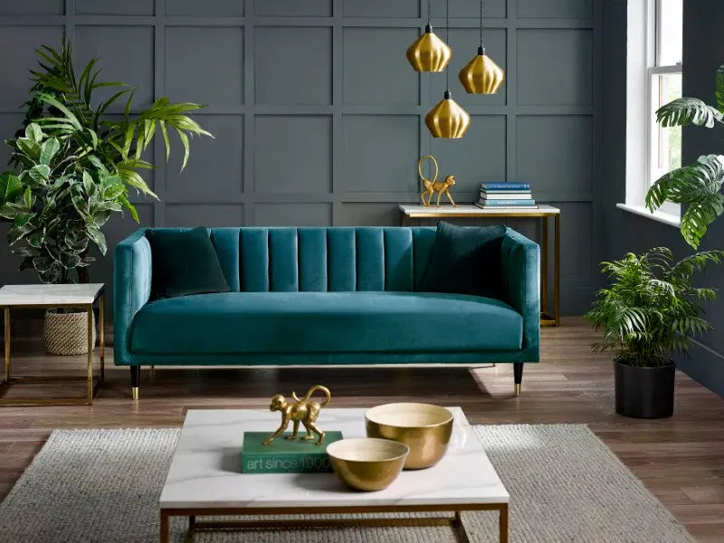 Salma Scalloped Back 3 Seater - Teal Luxepalace
