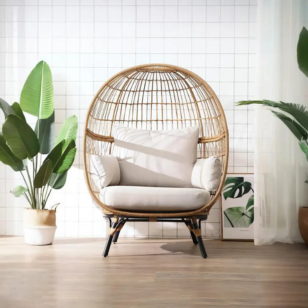 Simera Rattan Garden Ball Chair with Stand, Indoor/ Outdoor Furniture Luxepalace.co.uk