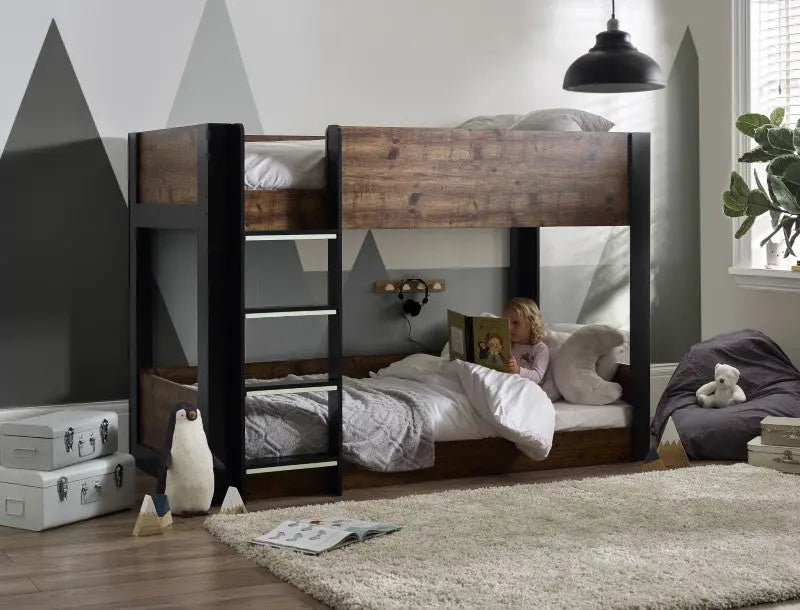 Solomon Bunk Bed - Rustic And Black Luxepalace