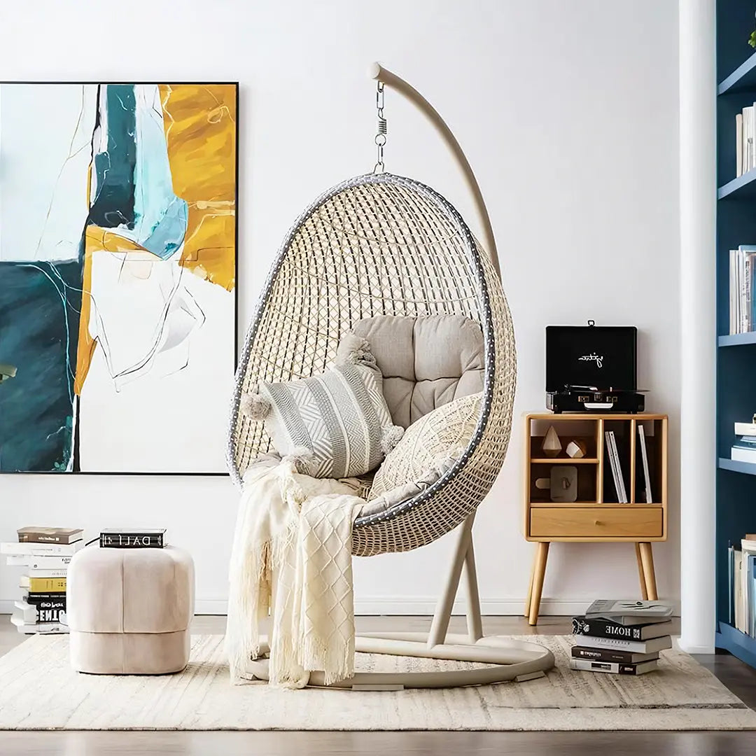 Sutton Garden Rattan Hanging Egg Chair with Stand, Indoor/ Outdoor Furniture Luxepalace.co.uk