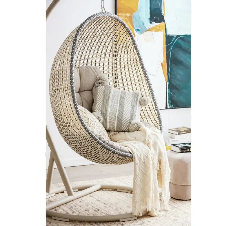 Sutton Garden Rattan Hanging Egg Chair with Stand, Indoor/ Outdoor Furniture Luxepalace.co.uk