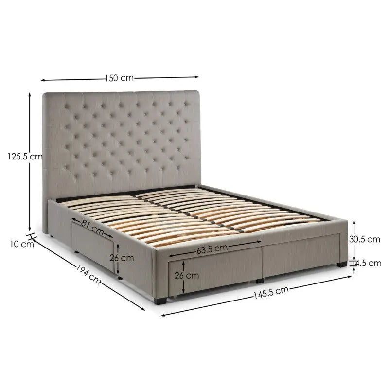 Wilton 4 Drawer 135cm Double Bed - Grey Linen Luxepalace