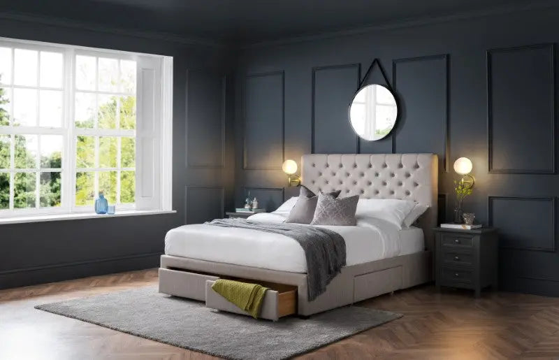 Wilton 4 Drawer 150cm King Bed - Grey Linen Luxepalace