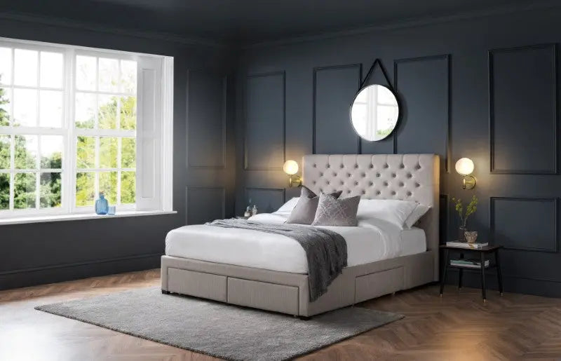 Wilton 4 Drawer 180cm Superking Bed - Grey Linen Luxepalace