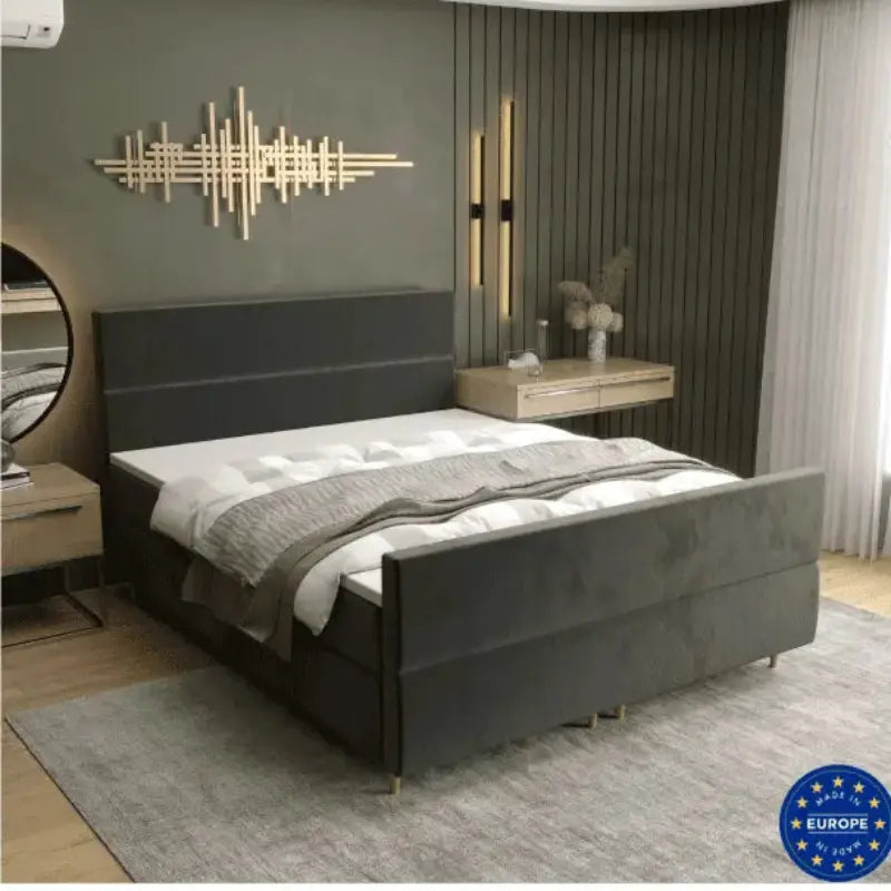 FLO Plus Divan Bed with Extra Storage Space - Grey Velvet Luxe Palace