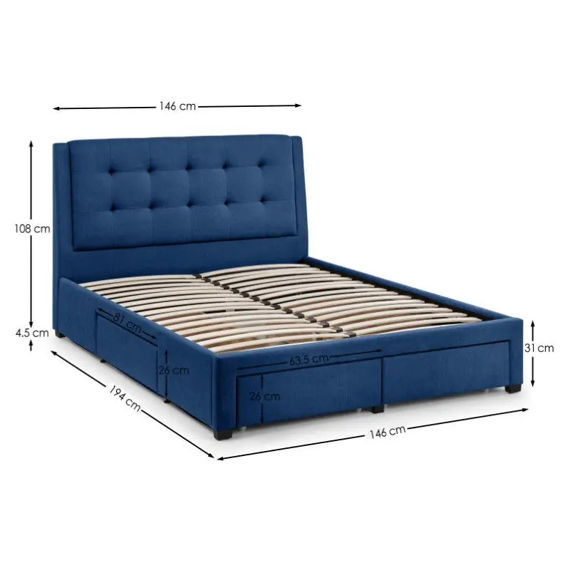 Fullerton 4 Drawer 135cm Double Bed  Blue Luxepalace