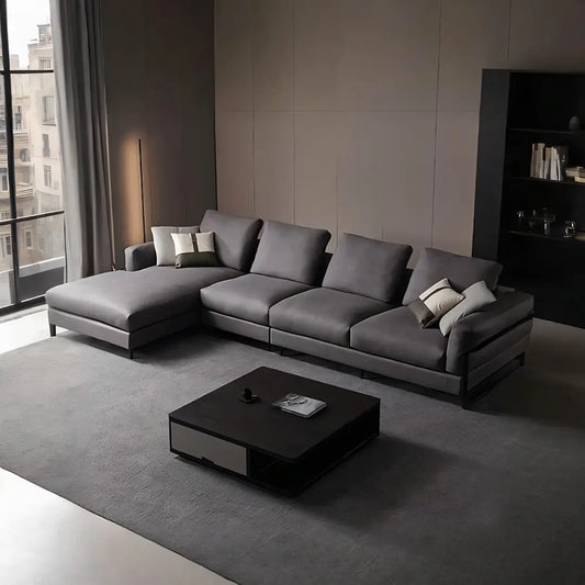 H92 Grey Four Seater Corner Sofa, Leathaire, Multiple Color Luxepalace.co.uk