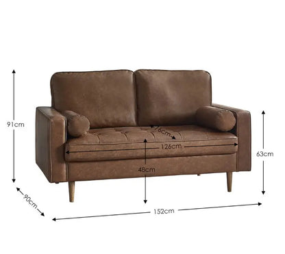 Henley 2 Seater Sofa  Brown Faux Leather Luxepalace