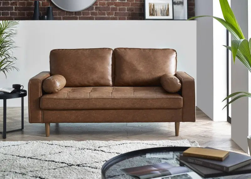 Henley 3 Seater Sofa  Brown Faux Leather Luxepalace