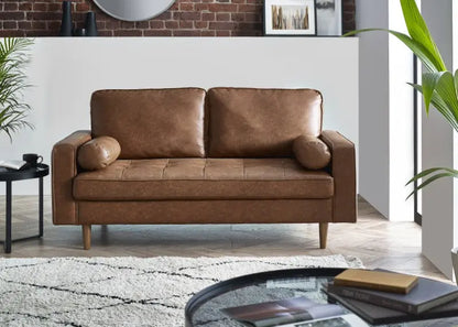 Henley 3 Seater Sofa  Brown Faux Leather Luxepalace
