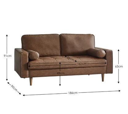 Henley 3 Seater Sofa  Brown Faux Leather Luxepalace