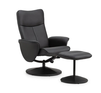 Lugano Recliner & Stool With Covered Base - Black Luxepalace