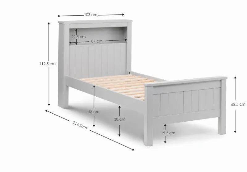 Maine Bookcase 90cm Single Bed - Dove Grey Luxepalace