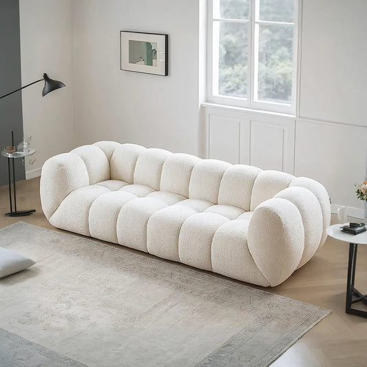 Randee BoBo Three Seater Sofa, White Boucle Luxepalace.co.uk
