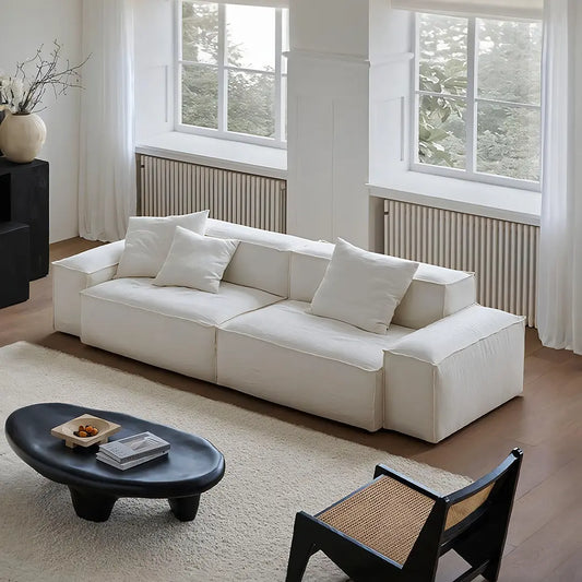 Zaavan Three Seater Sofa, Modular Sofa, White Linen Luxepalace.co.uk
